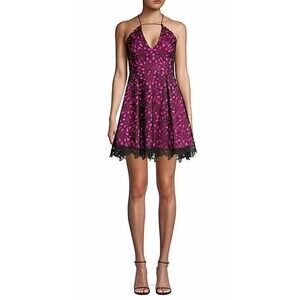 NEW Milly Kira Lace Mini Cocktail Dress, Black/Fuschia (Size 0) - MSRP $395.00!